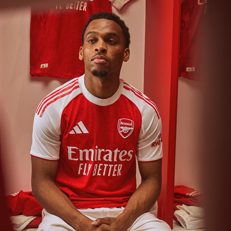 Men's Arsenal authentic 3rd jersey, red center with white raglan sleeves and Emirates Fly Better