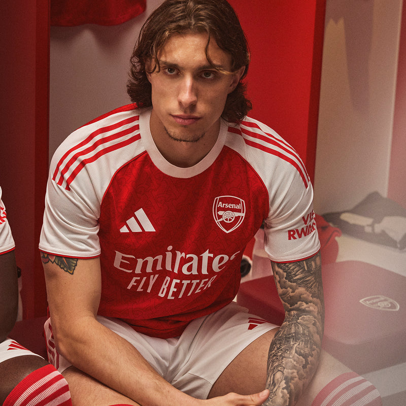 Men's Arsenal authentic 3rd jersey, red front with white raglan sleeves and Emirates Fly Better