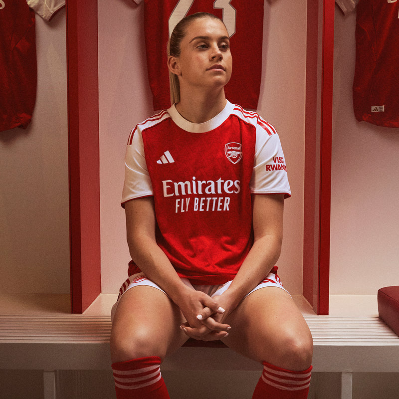 Men's Arsenal authentic 3rd jersey with white shorts; red body and white trim