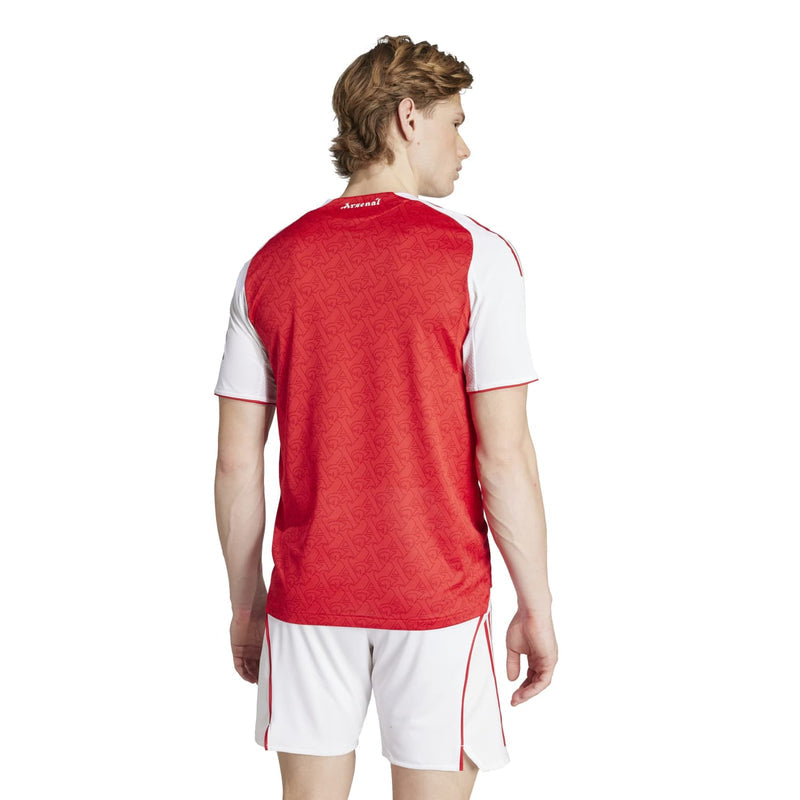 Men's Arsenal authentic 3rd jersey back view in red with white sleeve panels and trim