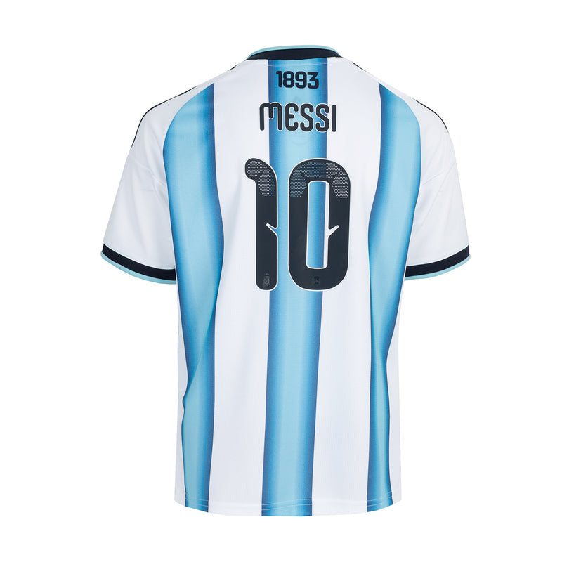 Youth Argentina home jersey back, blue and white stripes, black trim, MESSI and #10