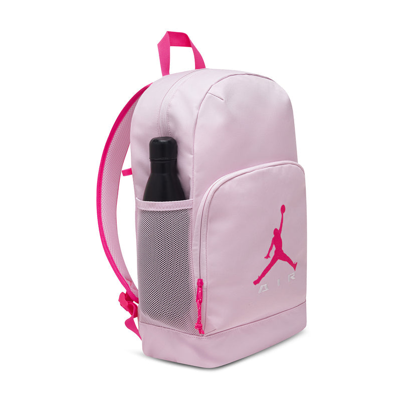 Pink backpack with pencil pouch and side mesh pocket, Jumpman logo
