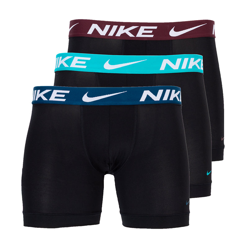 3-pack boxer briefs, black with teal and maroon waistbands, NIKE logos