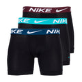 3-pack boxer briefs, black with teal and maroon waistbands, NIKE logos