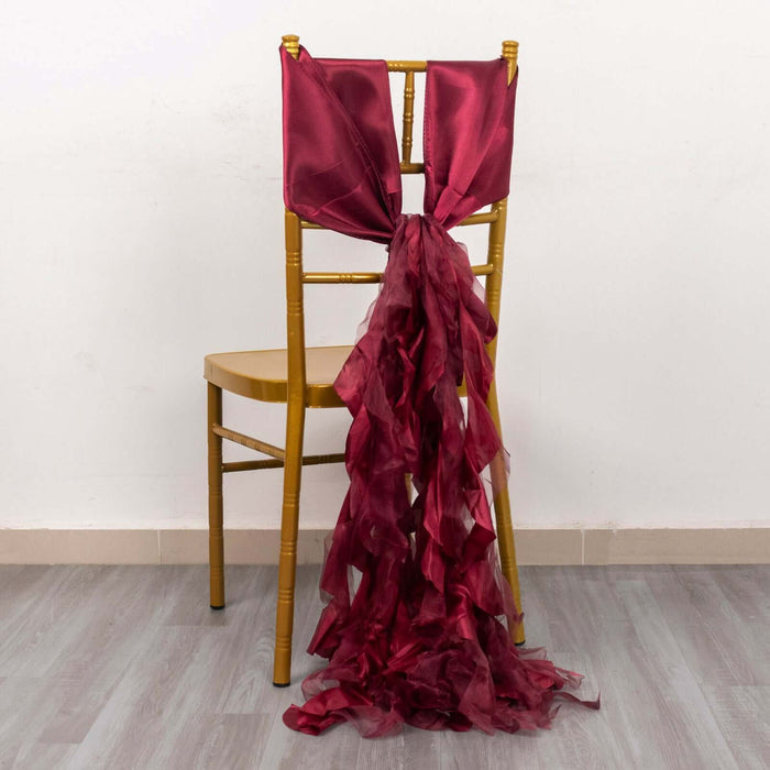 Burgundy chair sash draped elegantly on a gold chiavari chair.
