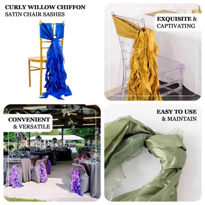 Curly Willow Chiffon Satin Chair Sashes in various colors for elegant events.