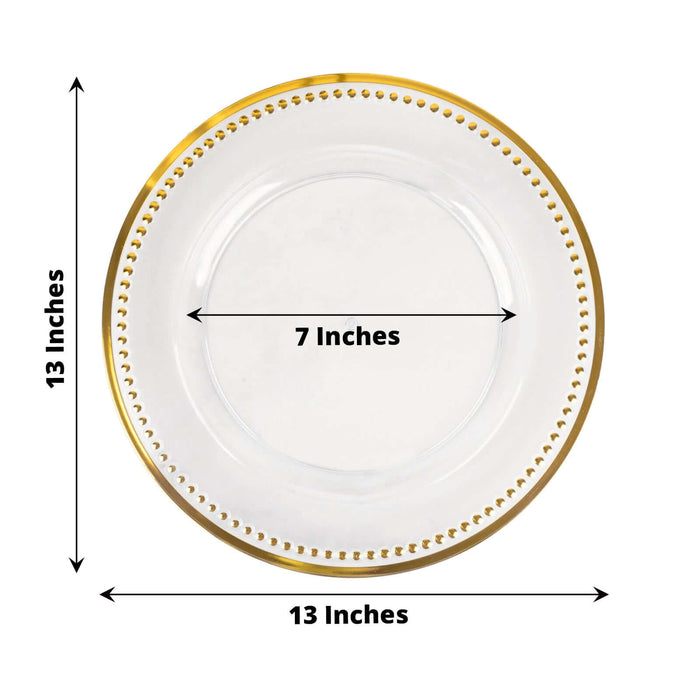 Elegant white plate with gold trim, 13 inches diameter, 7 inches inner circle.