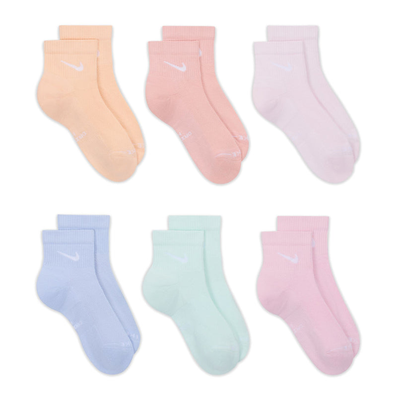 6-pack quarter socks in peach, dusty pink, lavender, light blue, mint, and rose