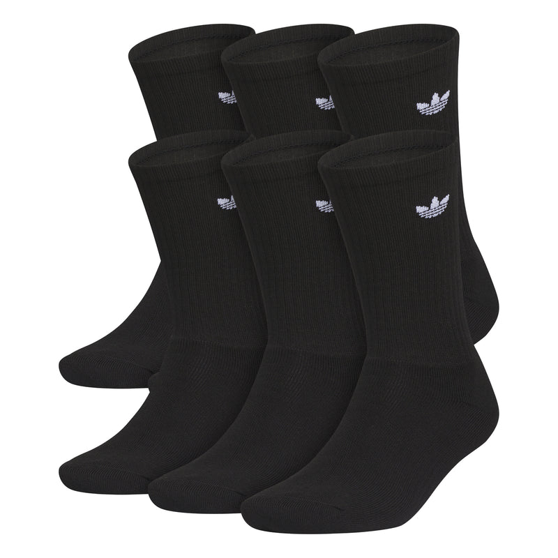 6-pack black crew socks with white trefoil logos