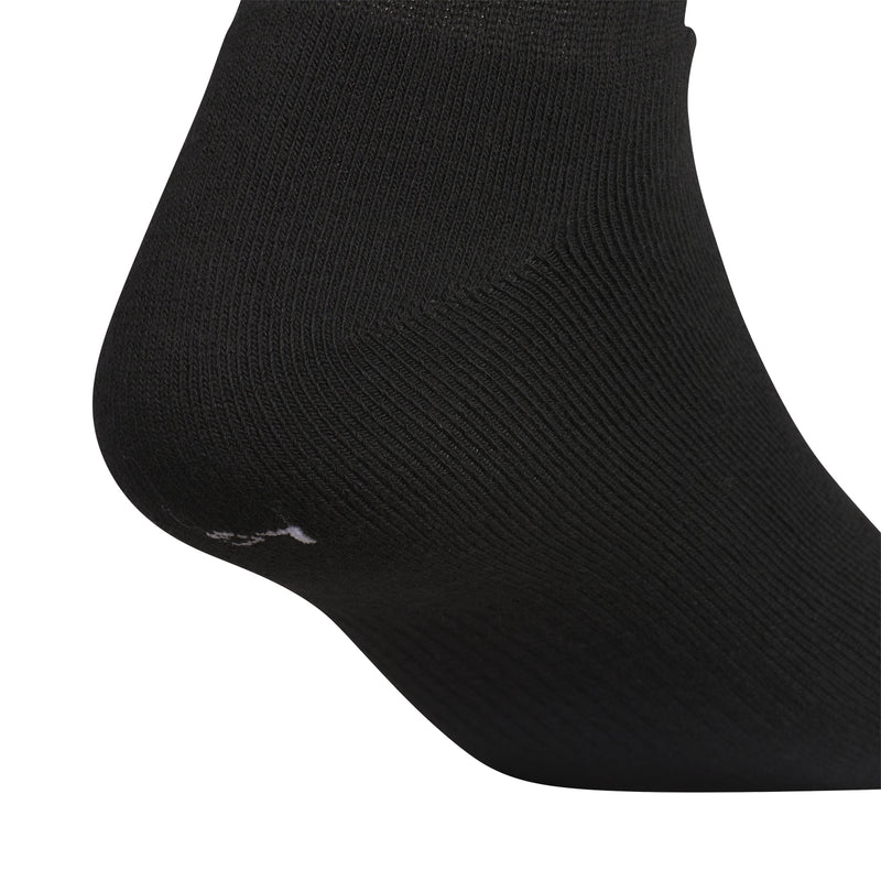 Black crew sock toe area with ribbed knit texture