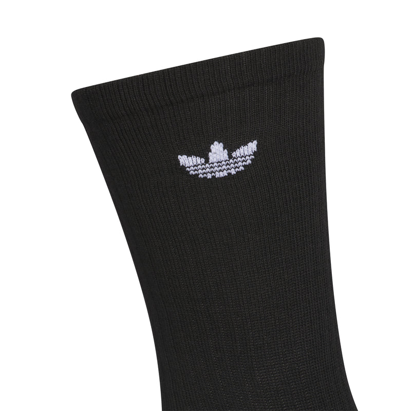 Black crew sock cuff with white trefoil logo