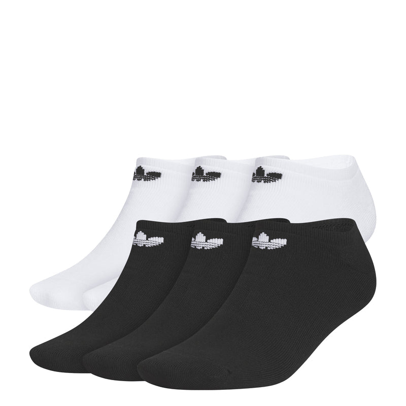 No-show socks 6-pack, white and black with trefoil logos at cuff