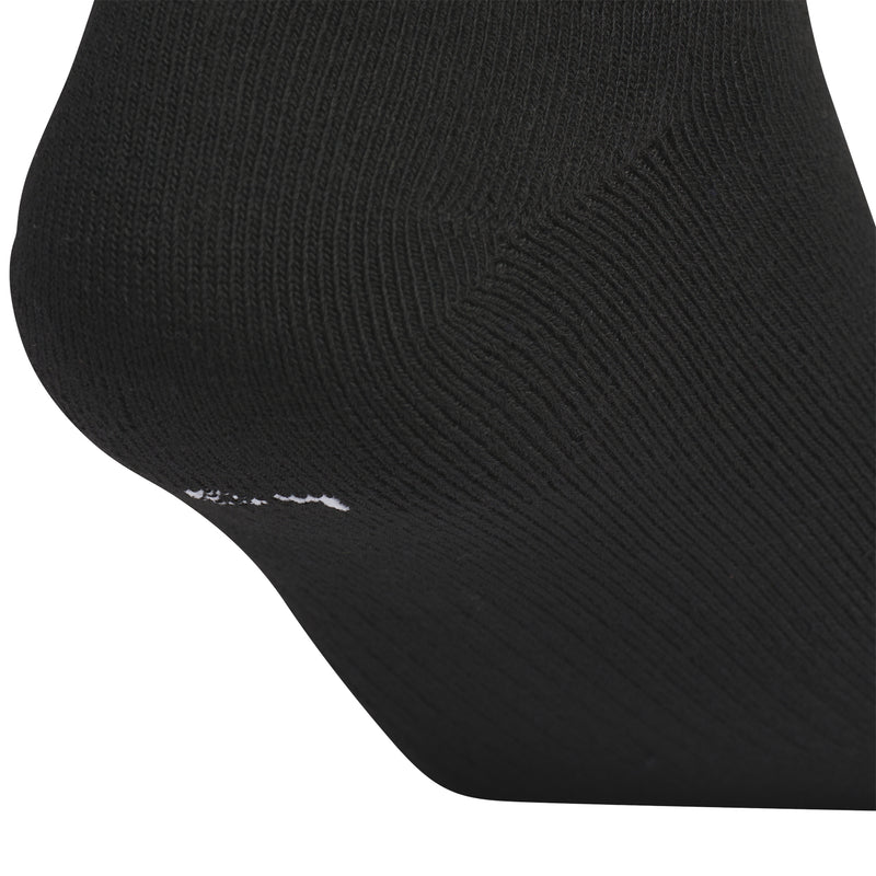 Black no-show sock close-up of cushioned sole and toe