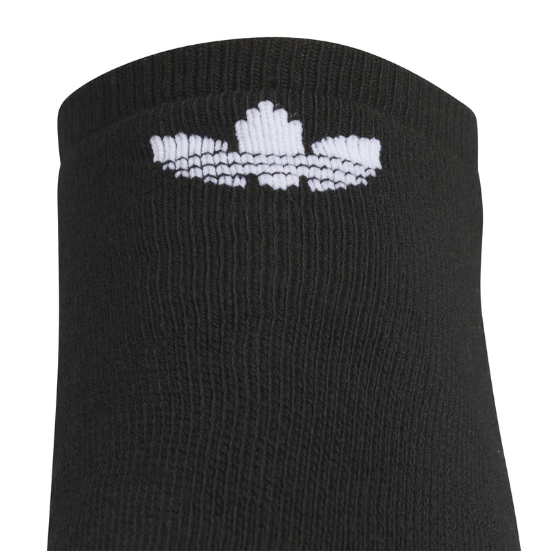 Black no-show sock with white trefoil 2.0 logo on cuff