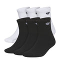 Pack of quarter crew socks, ribbed knit, white and black with small trefoil logos