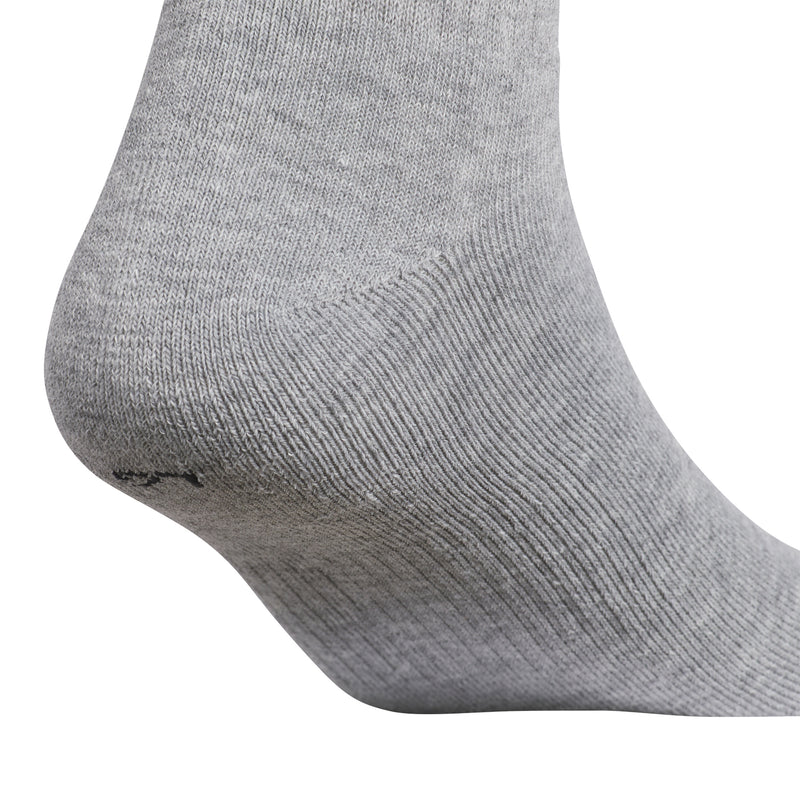 Heather grey quarter crew sock close-up of knit texture at heel and toe