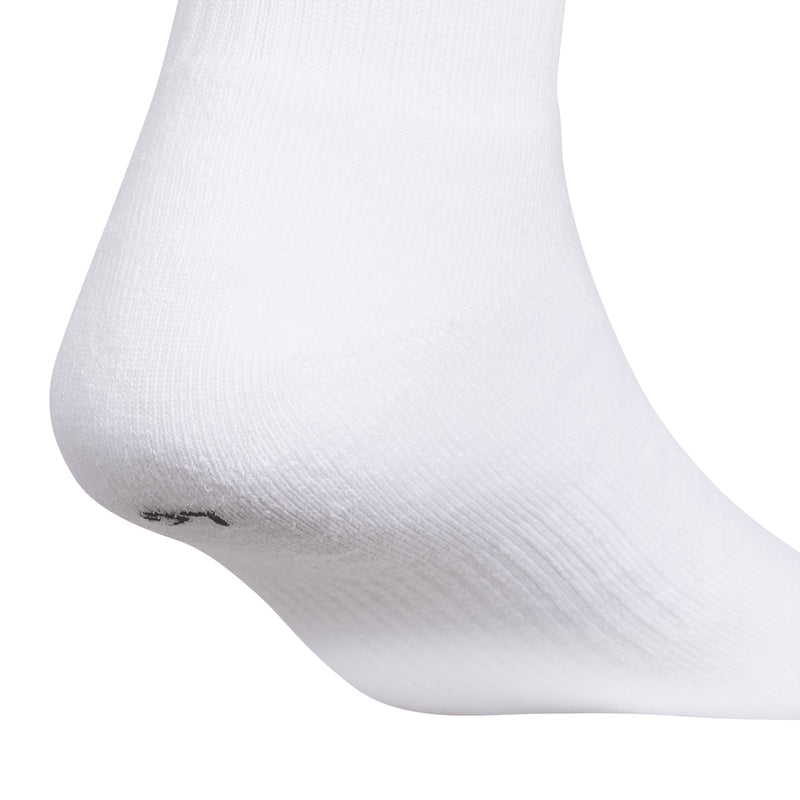 White quarter crew sock toe with ribbed knit texture