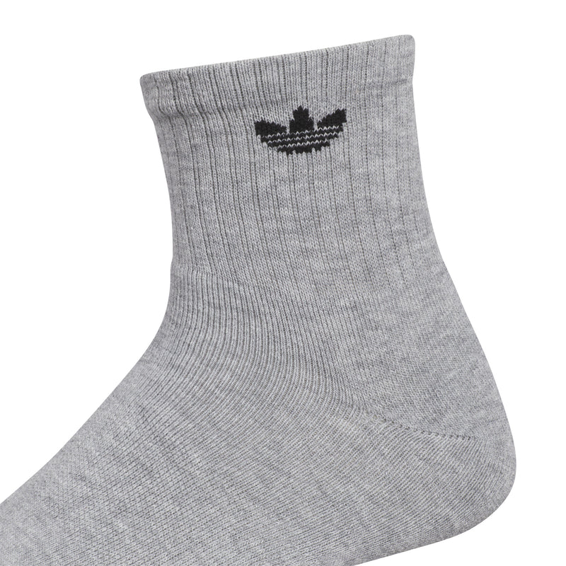 Heather grey quarter crew sock featuring black Trefoil logo on the cuff