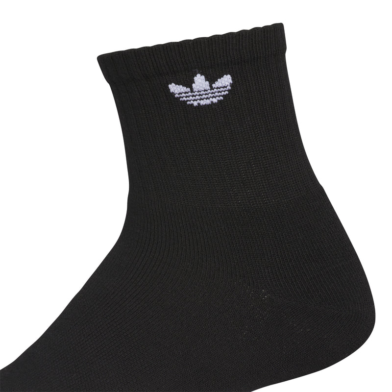 Black quarter crew sock with white Trefoil logo on ribbed cuff