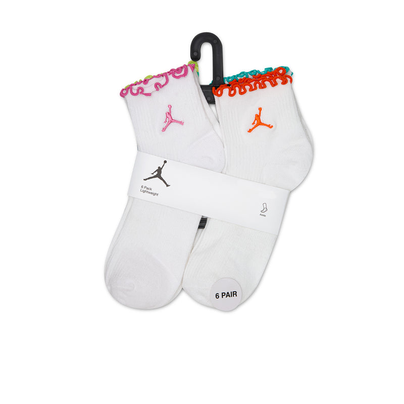 6-pack white ankle socks with multicolor Jordan logos; hanging bundle tag