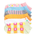 6-pack no-show socks, pastel prints: daisies, stripes, checks, and solid trim