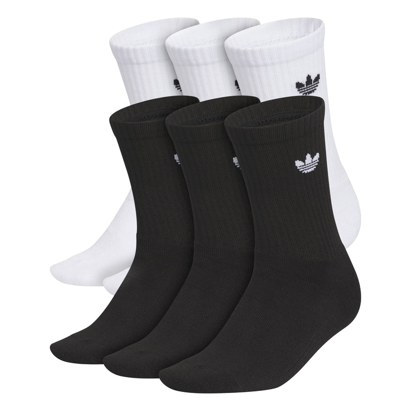 Six-pack crew socks in white and black ribbed knit with Trefoil logos