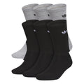 6-pack crew socks in heather grey and black with trefoil logos