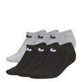 6-pack heather grey and black no-show socks with small trefoil logos