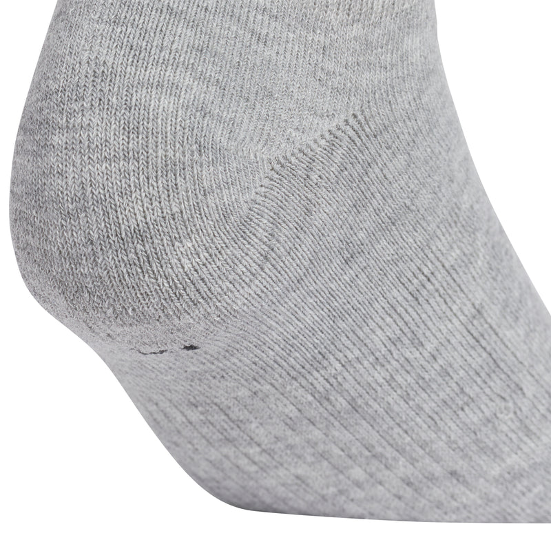 Heather grey no-show sock close-up with small trefoil logo at side