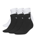 Quarter socks 6-pack, white and black with ribbed cuffs and trefoil logos