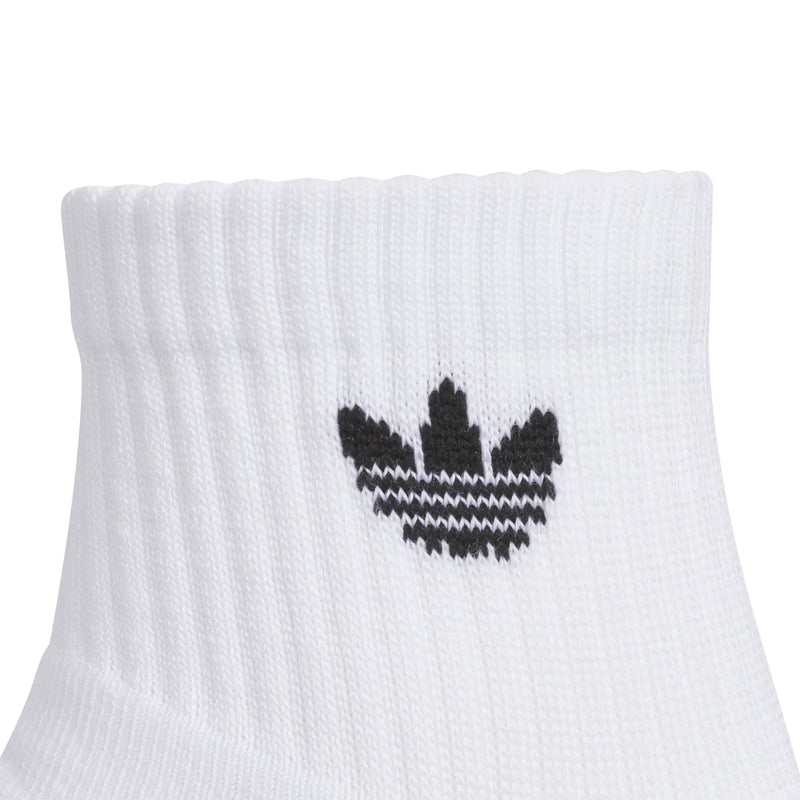 White quarter sock cuff with black trefoil logo embroidery