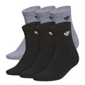 6-pack heather grey and black quarter crew socks with trefoil logos