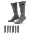 Unisex cushion crew socks, heather gray with black Nike swoosh, 6-pack view