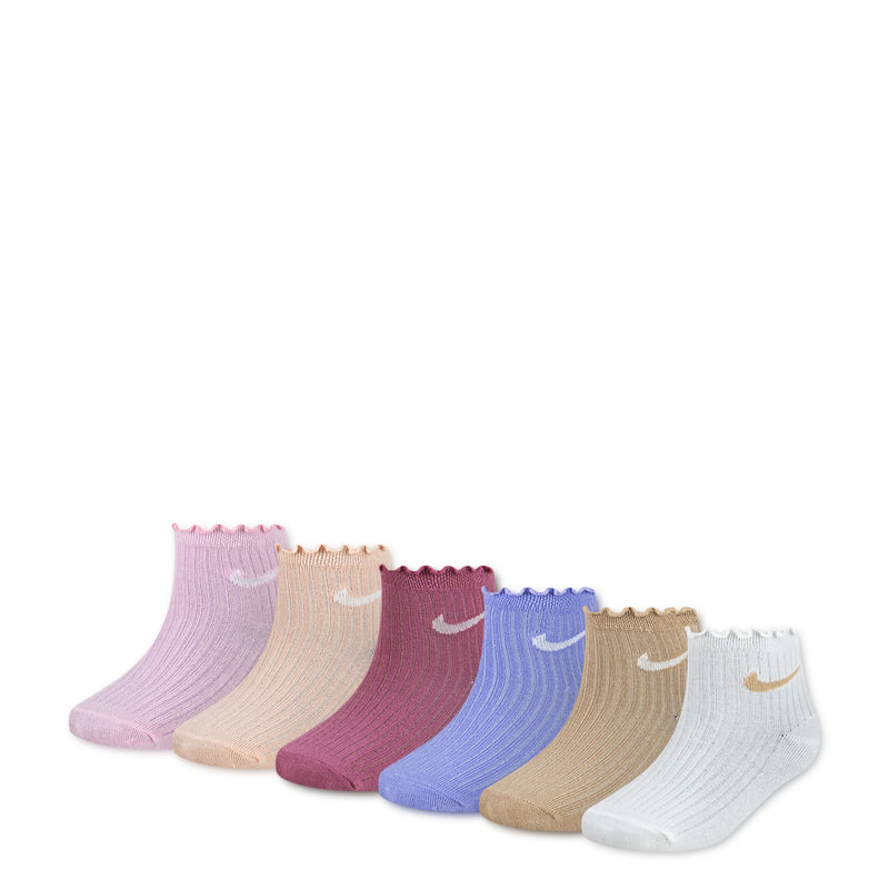 Lettuce-welt ankle socks 6-pack, pink beige maroon blue tan white, Nike swooshes