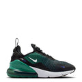 Youth sneakers in black, deep green, and white with visible Air unit