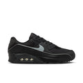 Men's Nike Air Max 90 running shoes, black with light blue swoosh and air sole