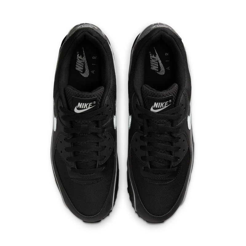Men's Nike Air Max 90 shoes, black mesh uppers with laces and tongue logo