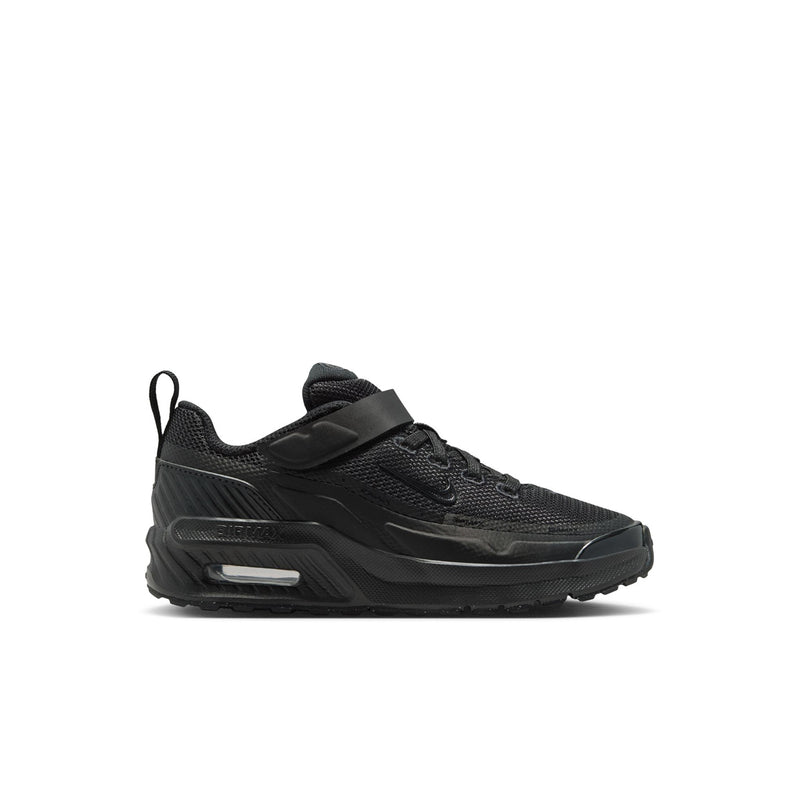 Kids black mesh running sneakers with hook-and-loop strap and molded heel