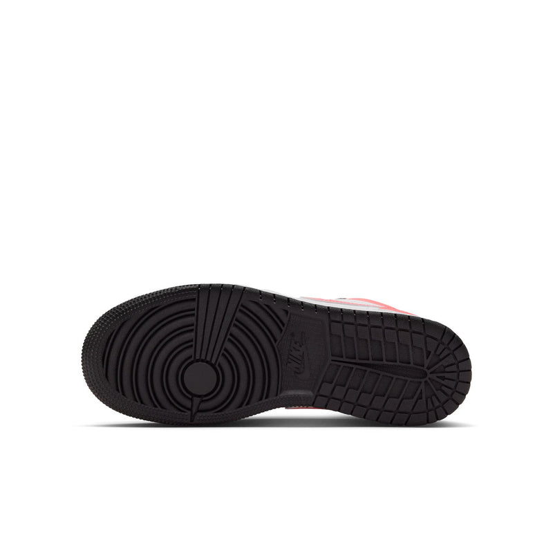 Shoe outsole of youth low-top sneakers with black rubber traction tread