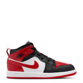 Kids mid-top sneakers in black, varsity red, and white with lace-up front.