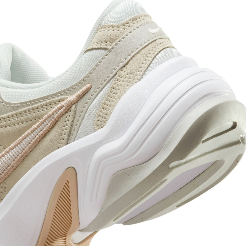 Light bone lace-up sneaker with chunky white midsole and cushioned collar detail