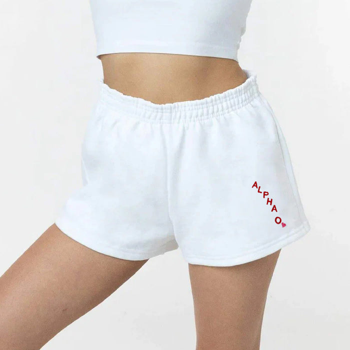 Alpha Omicron Pi Fleece Claire Shorts - White