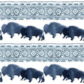 Animal Fabric, Watercolor Buffalo Fabric, Blue Border, Cotton or Fleece 3870 - Beautiful Quilt