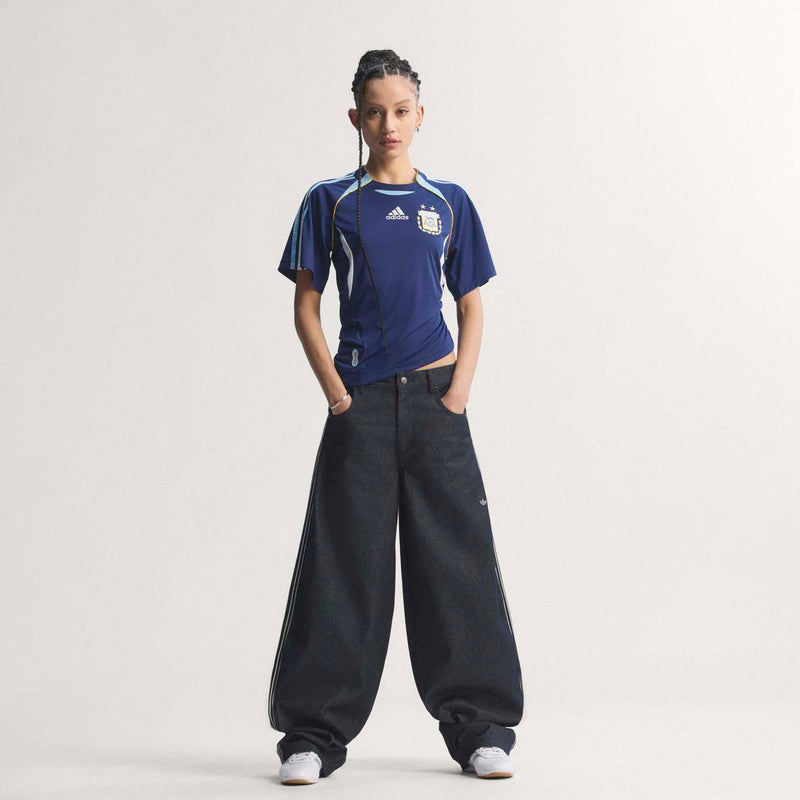 Women's dark blue soccer jersey with adidas and AFA crest, short sleeves, yellow piping