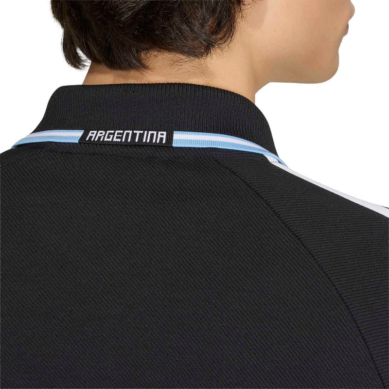 Mens black track jacket collar with light blue trim and ARGENTINA label