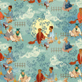 Asian Fabric, Asian Figures on teal with Dragons, Cotton or Fleece, 3815 - Beautiful Quilt