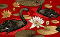 Asian Fabric, Bird Fabric, Black Swan on Red, Cotton or Fleece, 3811 - Beautiful Quilt