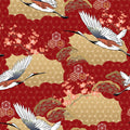 Asian Fabric, Crane Fabric on Red, Cotton or Fleece, 3862 - Beautiful Quilt
