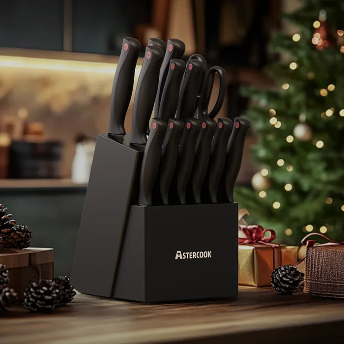 Astercook™ 15-Piece Precision Knife Set – German Stainless Steel with Built-In Sharpener & Block