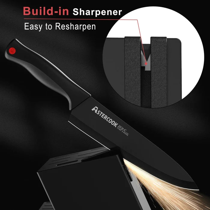 Astercook™ 15-Piece Precision Knife Set – German Stainless Steel with Built-In Sharpener & Block